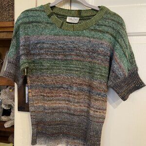 Jillian Nicole 3/4 Sleeve Multi Color Green Sweater Striped Knit Ribbed Boho Hip